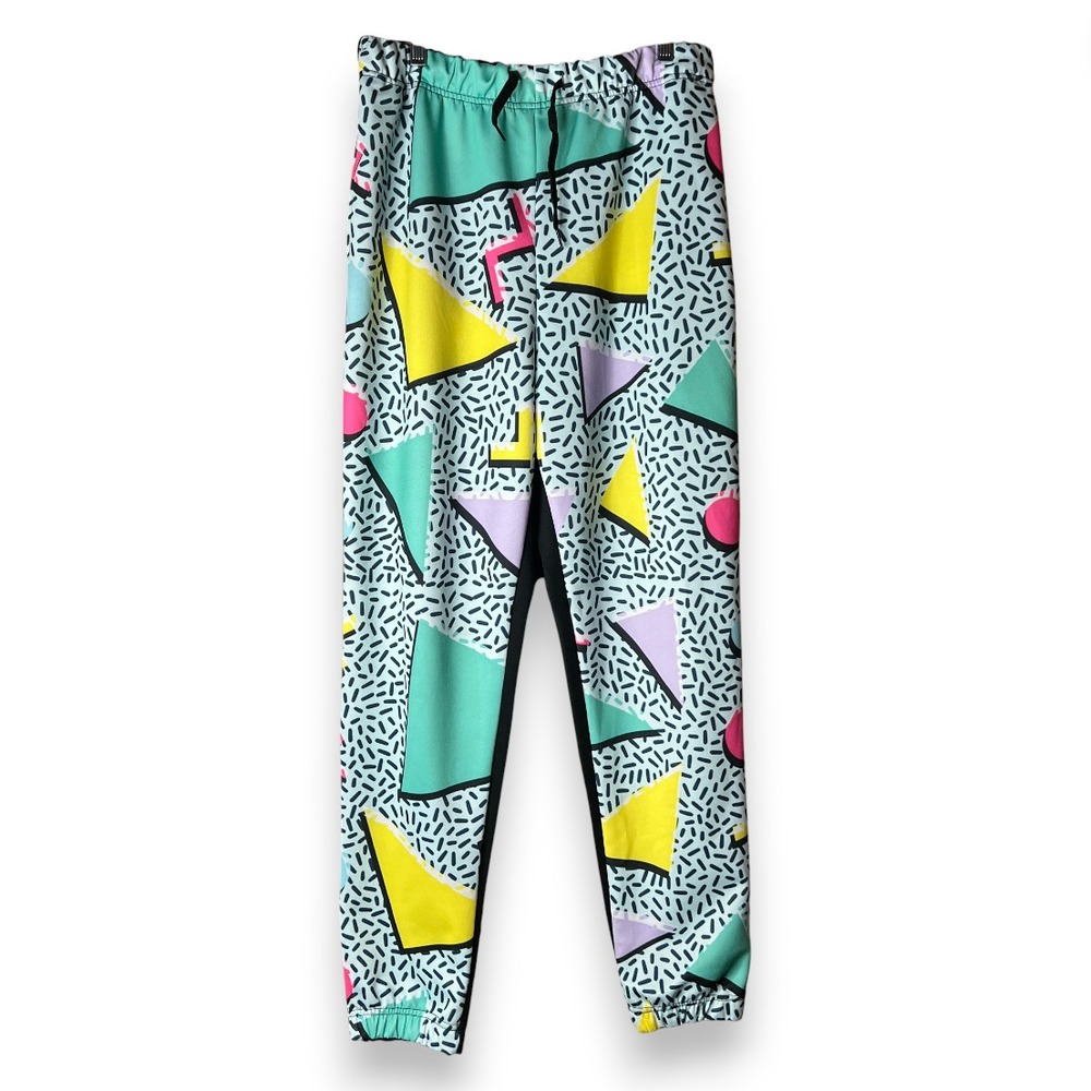 Retro 80s Style Geometric Jogger Pants Color Block Memphis Print Men's L Streetw